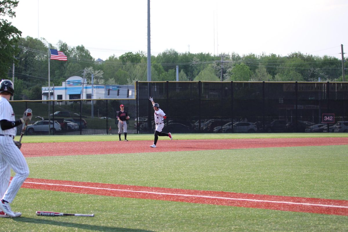 Senior Tyler Hubbard celebrates another homerun. Photo by Shelby Moore
